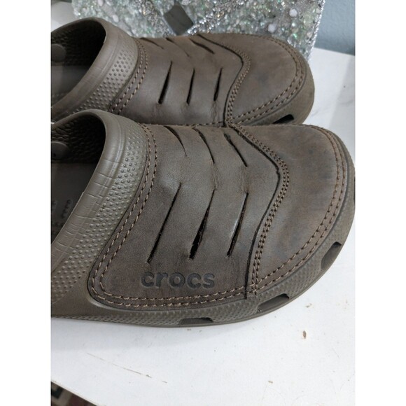Crocs Yukon Vista Men’s Size 10 Beige Leather Slip On Clogs - Picture 2 of 7